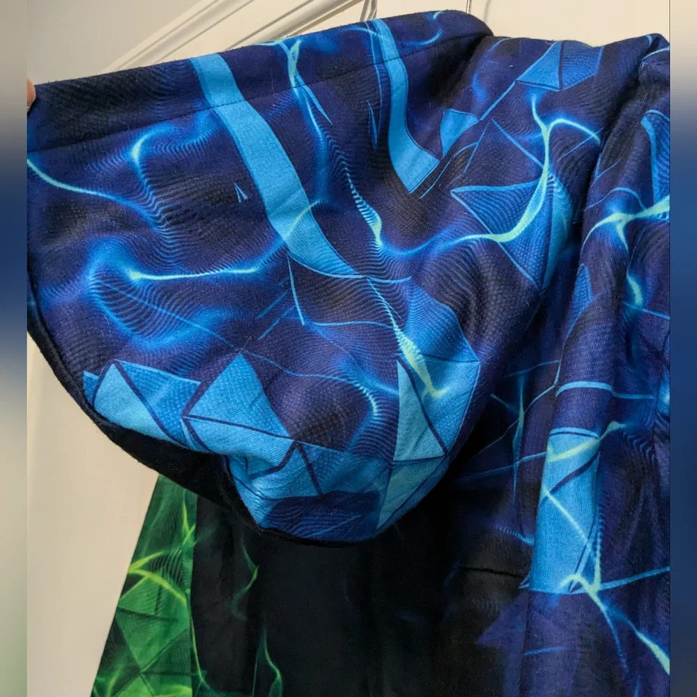 Blue, Green and Black Hooded Sweatshirt - front pocket Kids Sz 14-16